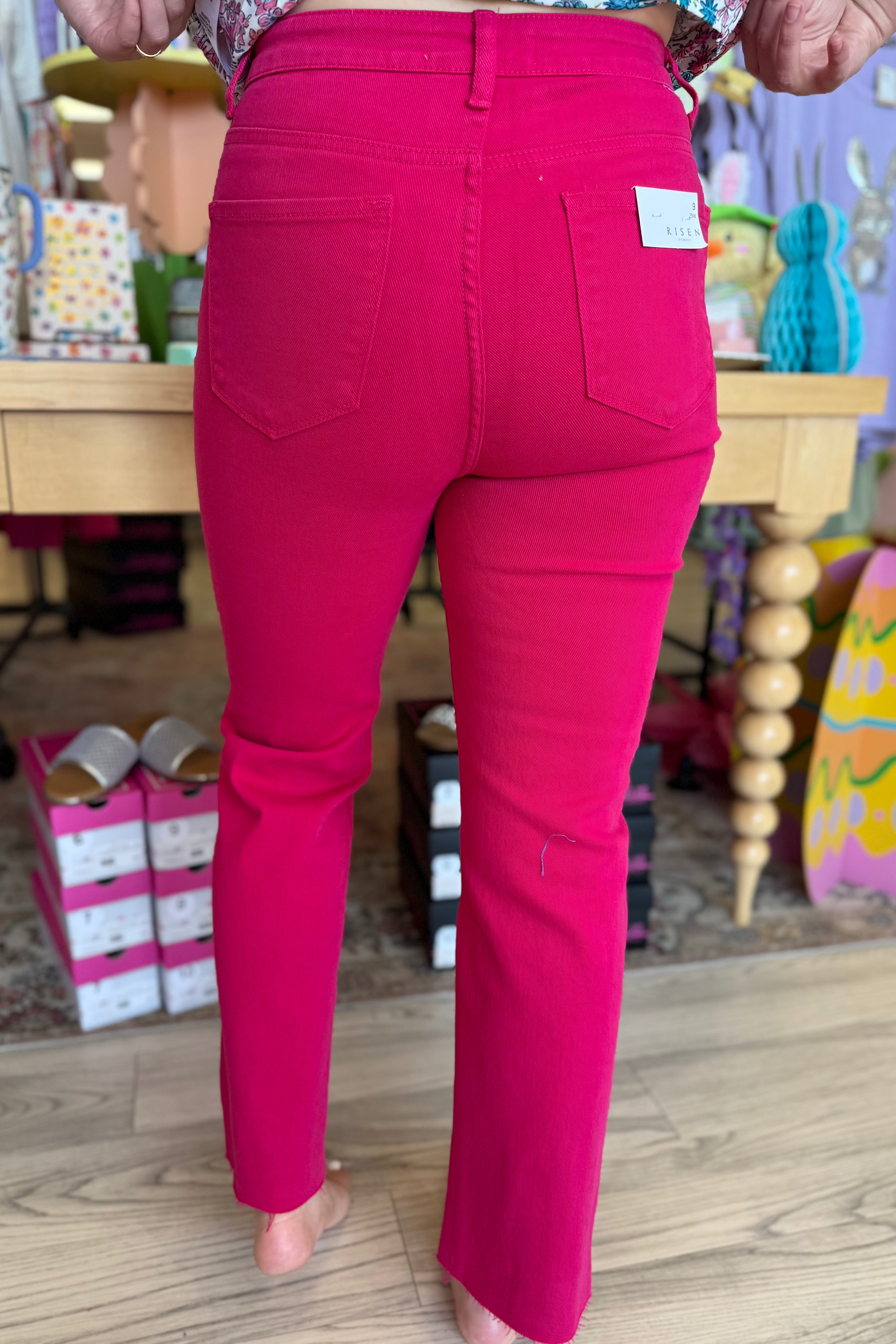 High Rise Ankle Straight Raw Hem Pant BOTTOMS RISEN