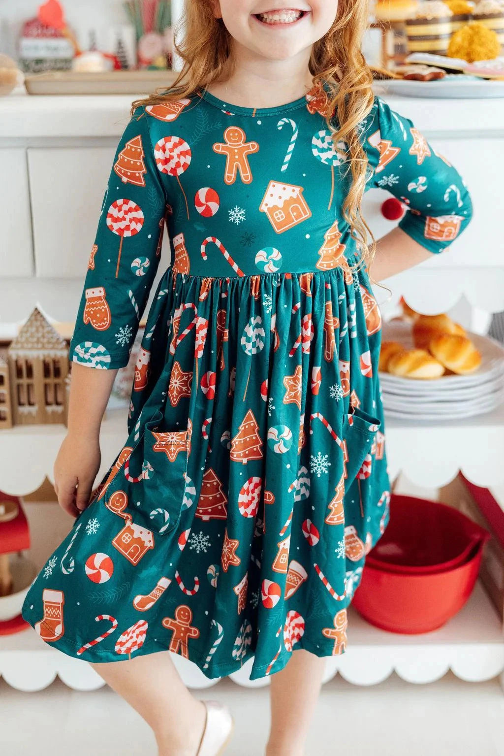 Gingerbread 3/4 Sleeve Pocket Twirl Dress GIFT/OTHER MILA & ROSE