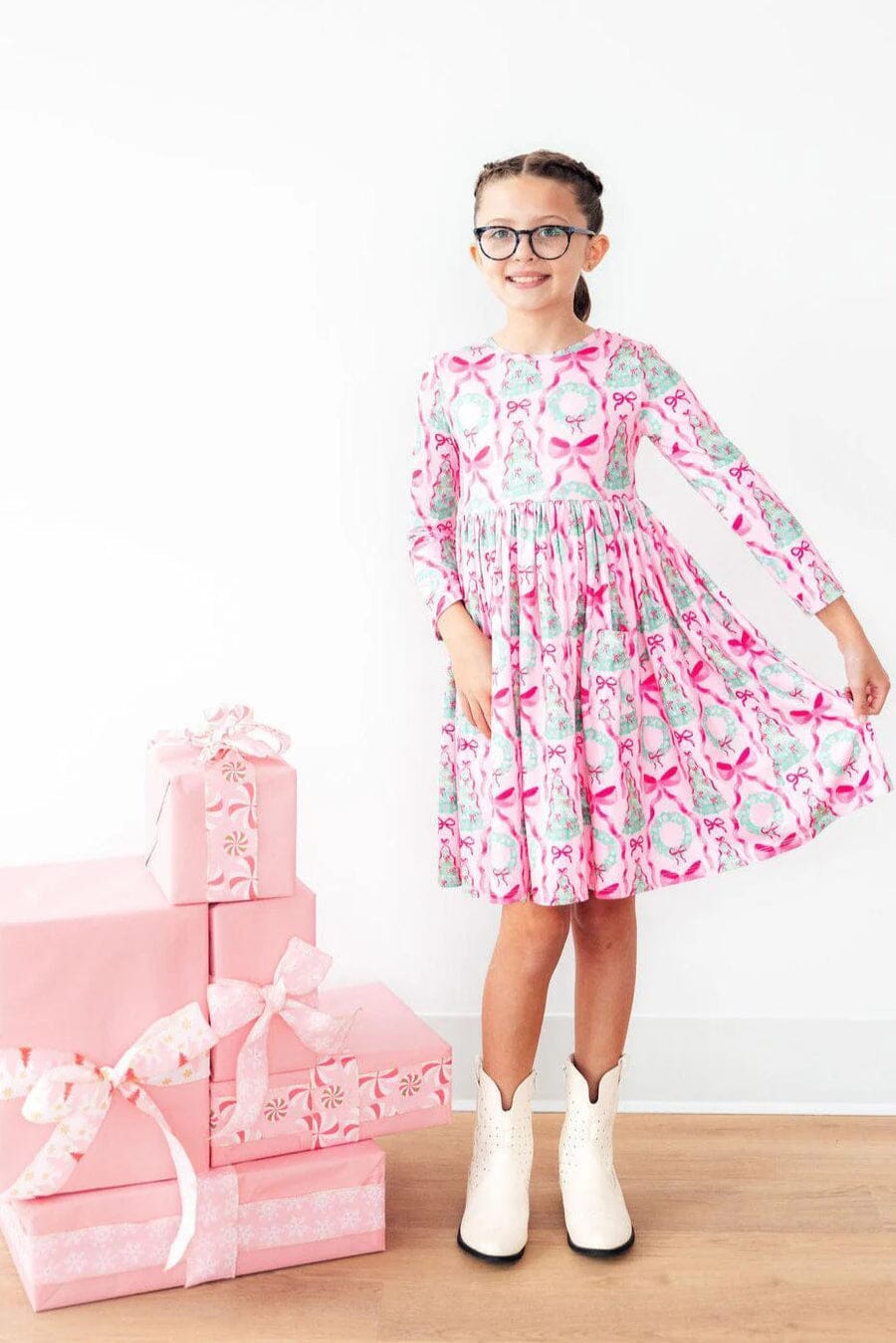 Jingle Bows Long Sleeve Pocket Twirl Dress GIFT/OTHER MILA & ROSE