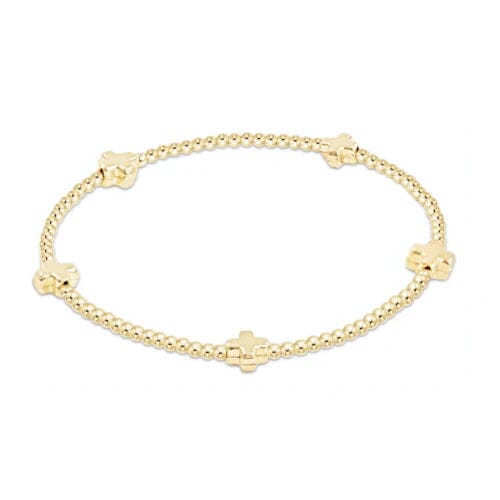 Signature Cross Small Gold Pattern 2mm Bead Bracelet - Gold JEWELRY ENEWTON