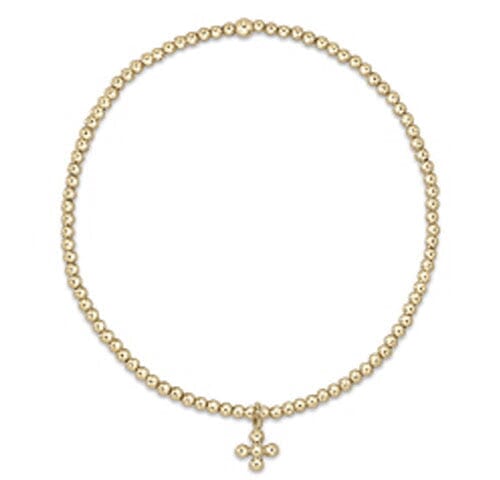 Classic Gold 2mm Bead Bracelet - Classic Beaded Signature Cross Small Gold Charm JEWELRY ENEWTON