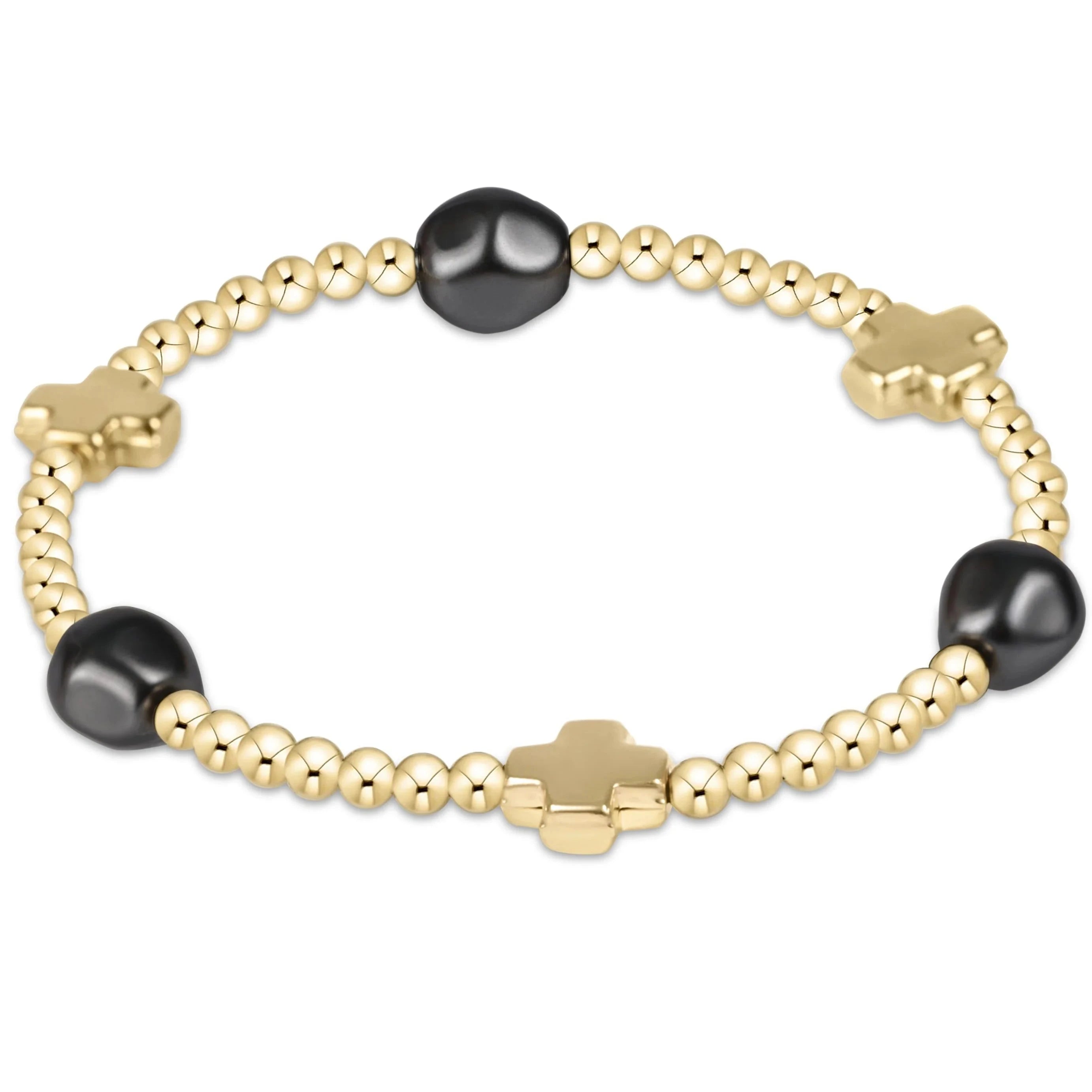 Enewton Signature Cross Admire Gold Pattern 3mm Bead Bracelet- Dark Grey Pearl JEWELRY ENEWTON