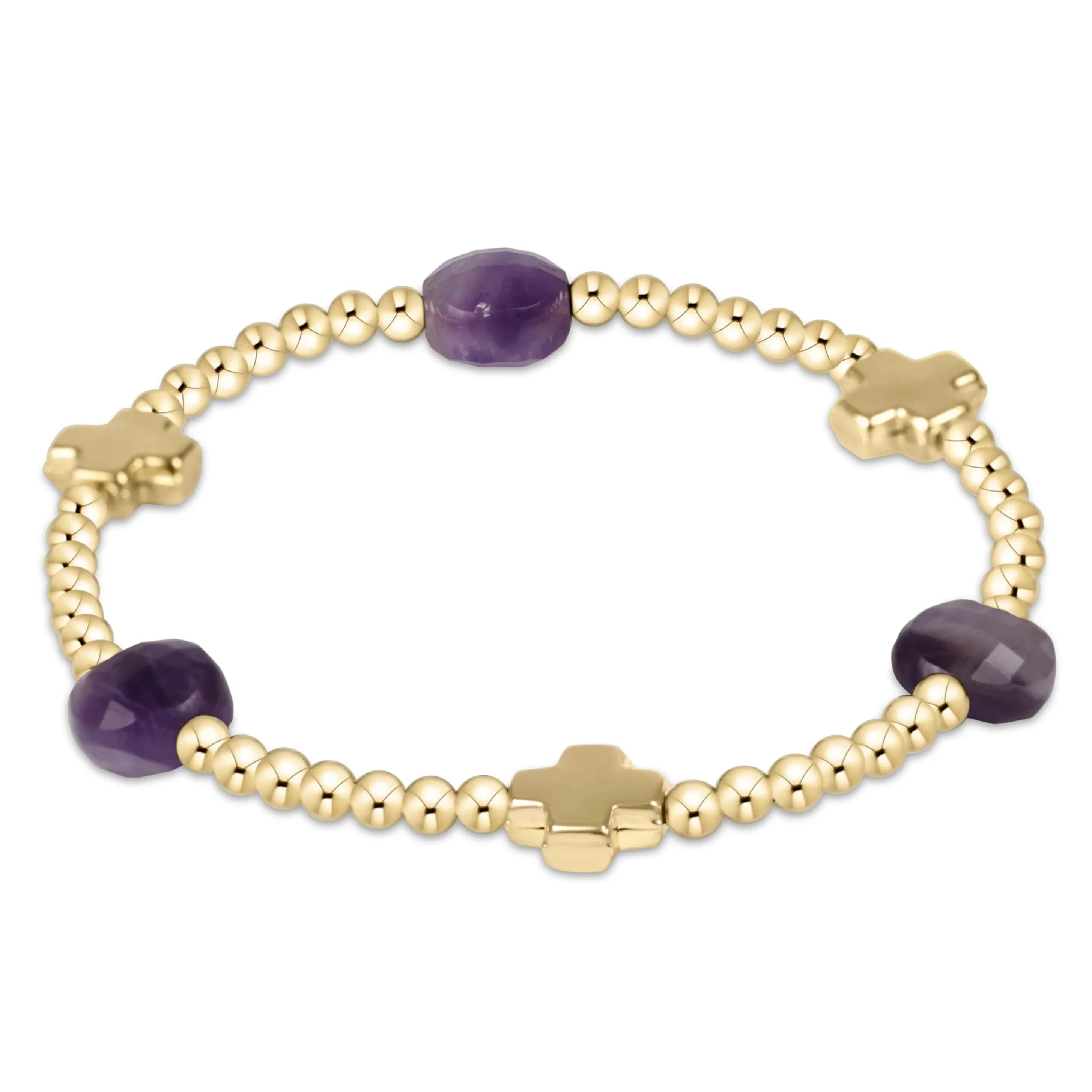 Enewton Signature Cross Admire Gold Pattern 3mm Bead Bracelet- Amethyst JEWELRY ENEWTON