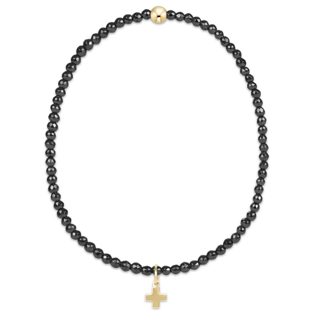Enewton Faceted Hematite 2mm Bead Bracelet Signature Cross Gold Charm JEWELRY ENEWTON