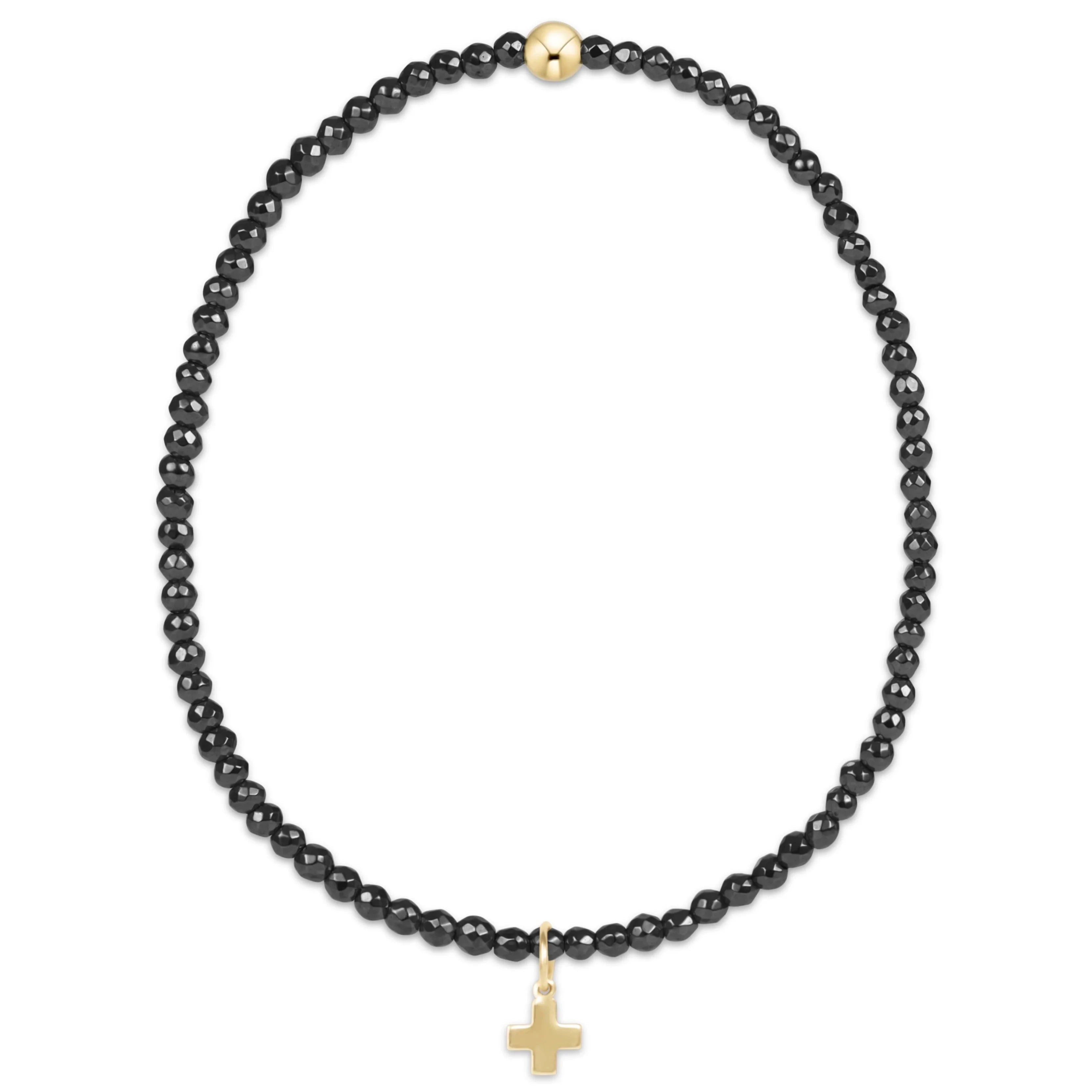 Enewton Faceted Hematite 2mm Bead Bracelet Signature Cross Gold Charm JEWELRY ENEWTON