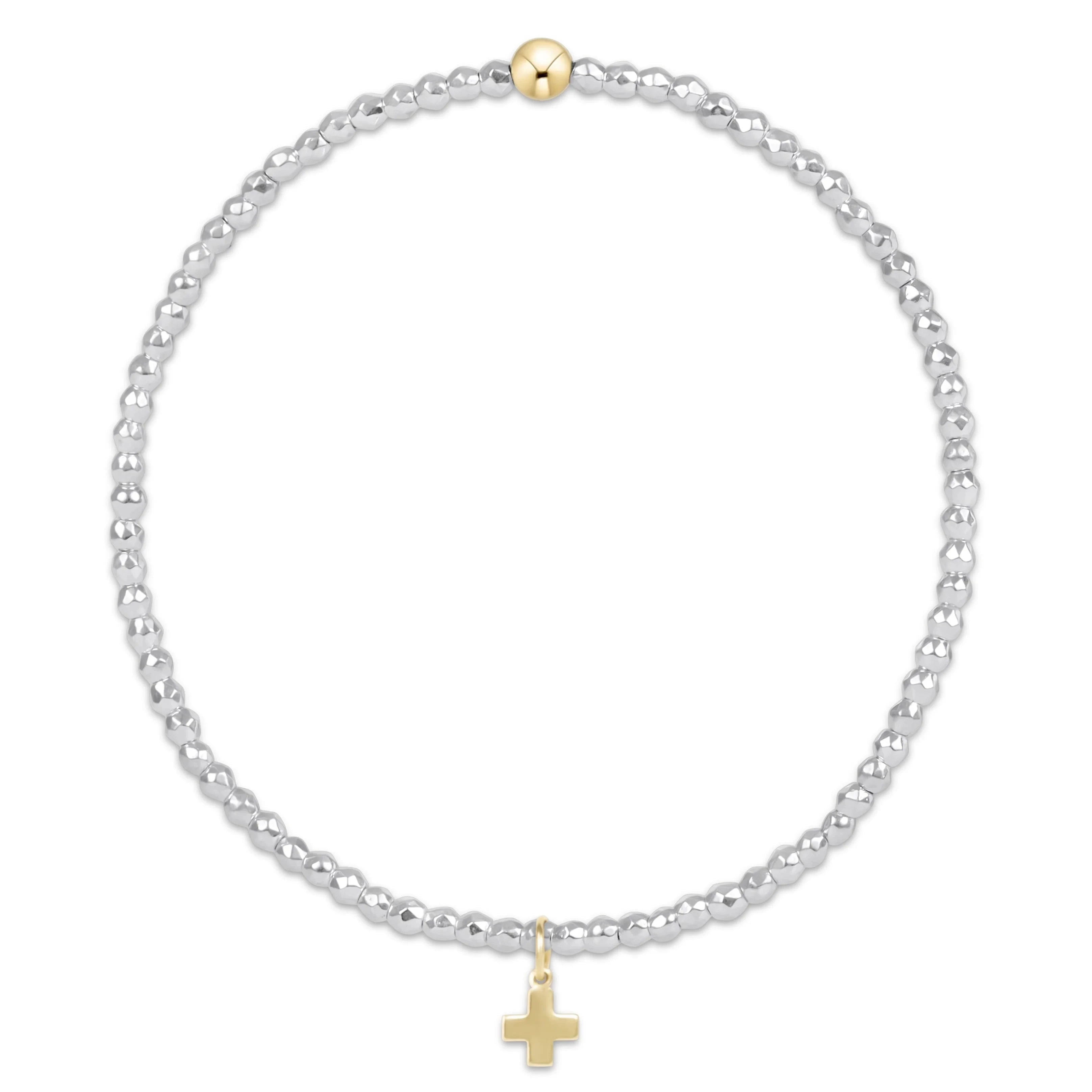 Enewton Bright Silver Faceted Hematite 2mm Bead Bracelet Signature Cross Gold Charm JEWELRY ENEWTON