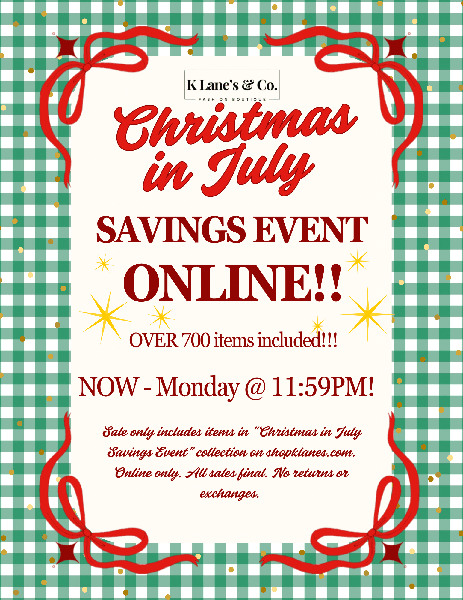 Christmas in July Savings Event