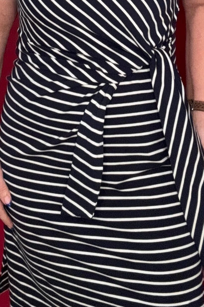 Striped Short Sleeve w/Cuff, Boat Neck Dress w/Tie DRESS CHARLIEB 