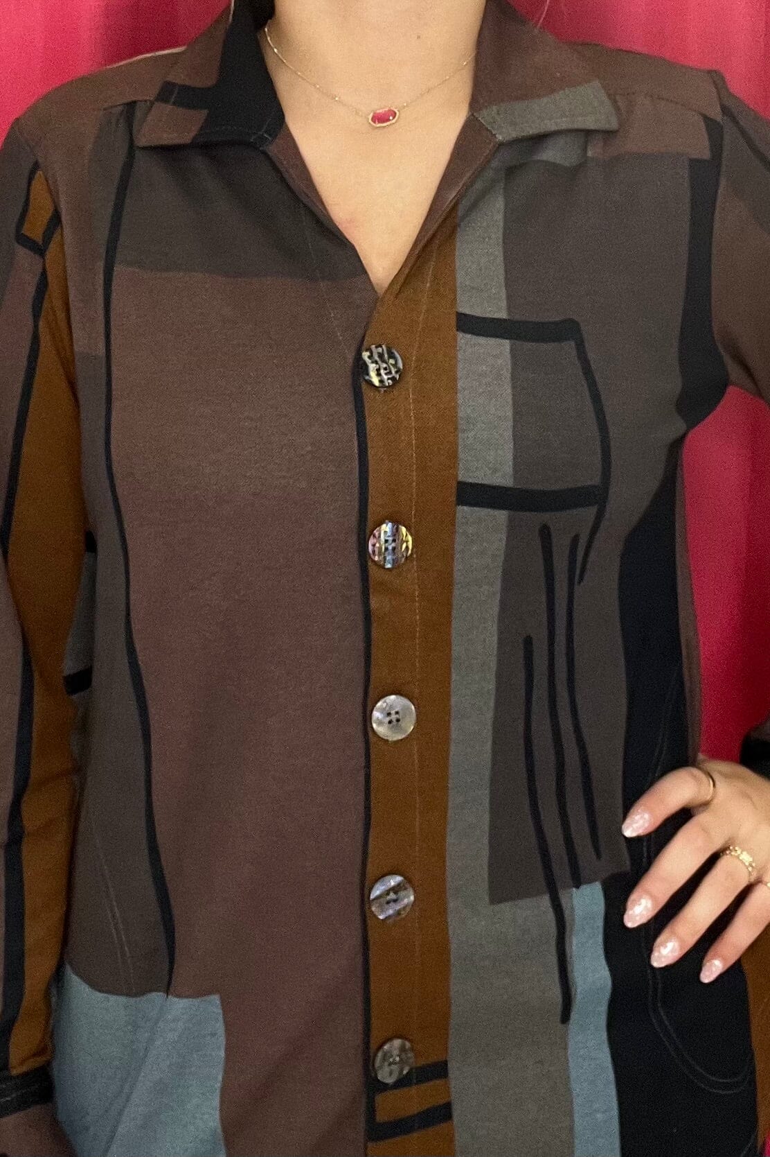 Long Sleeve Printed Button Down MISSY TOP SPECIAL PARSLEY &amp; SAGE 