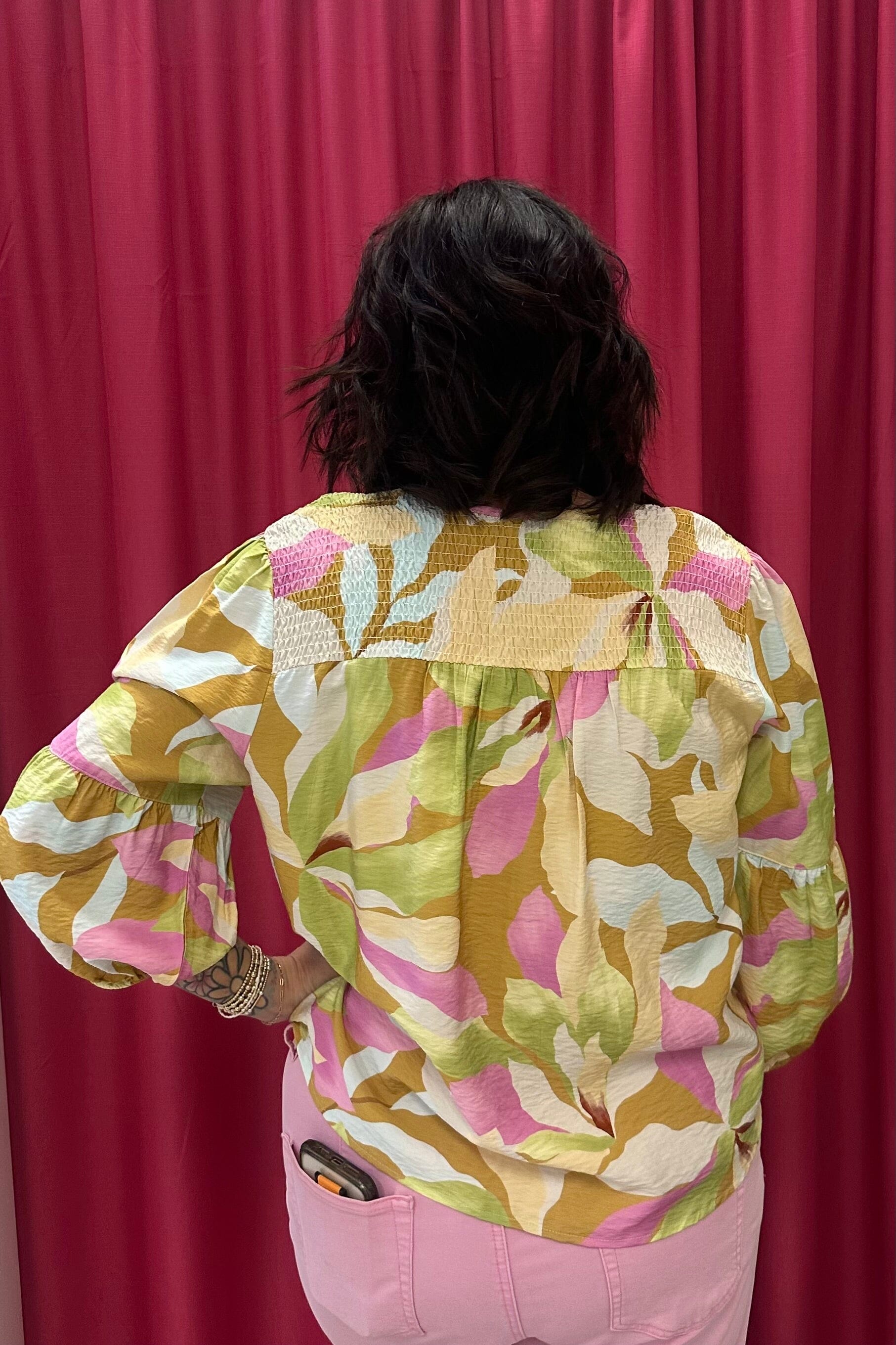 3/4 Sleeve Blouse w/Smocked Yoke MISSY TOP SPECIAL TRIBAL 