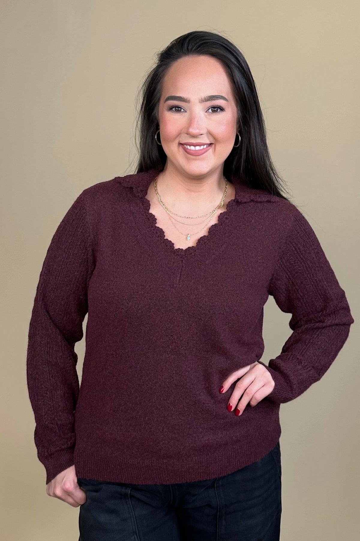 Long Sleeve Scallop Collar Sweater MISSY TOP SPECIAL:~~Unassigned~~ DEMOCRACY 