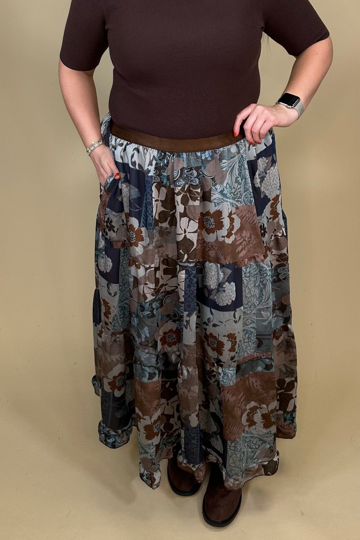 Patchwork Floral Print Tiered Skirt BOTTOMS:~~Unassigned~~ UMGEE 