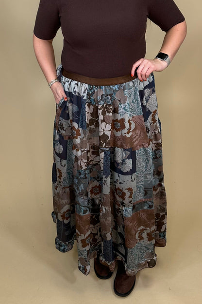 Patchwork Floral Print Tiered Skirt BOTTOMS:~~Unassigned~~ UMGEE 