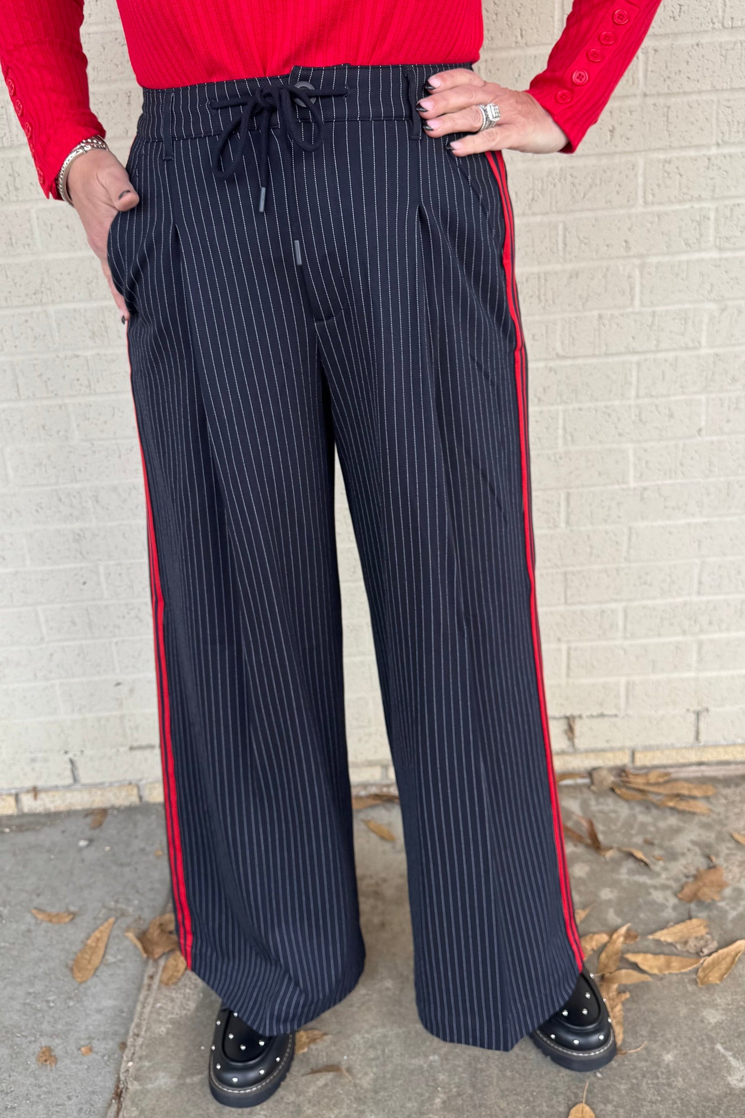 Wide Leg Pleated Trouser w/Side Stripes BOTTOMS LIVERPOOL 