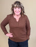 Brushed Waffle Knit Henley Long Sleeve Top - Chocolate MISSY BASIC KNIT:~~Unassigned~~ TRIBAL 