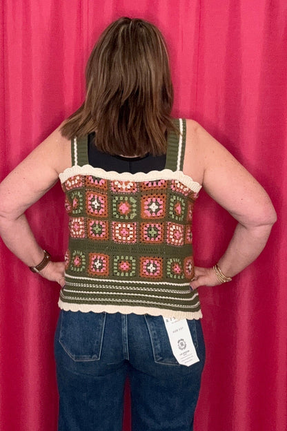 Wide Strap Crochet Detail Sweater Cami MISSY TOP SPECIAL TRIBAL 