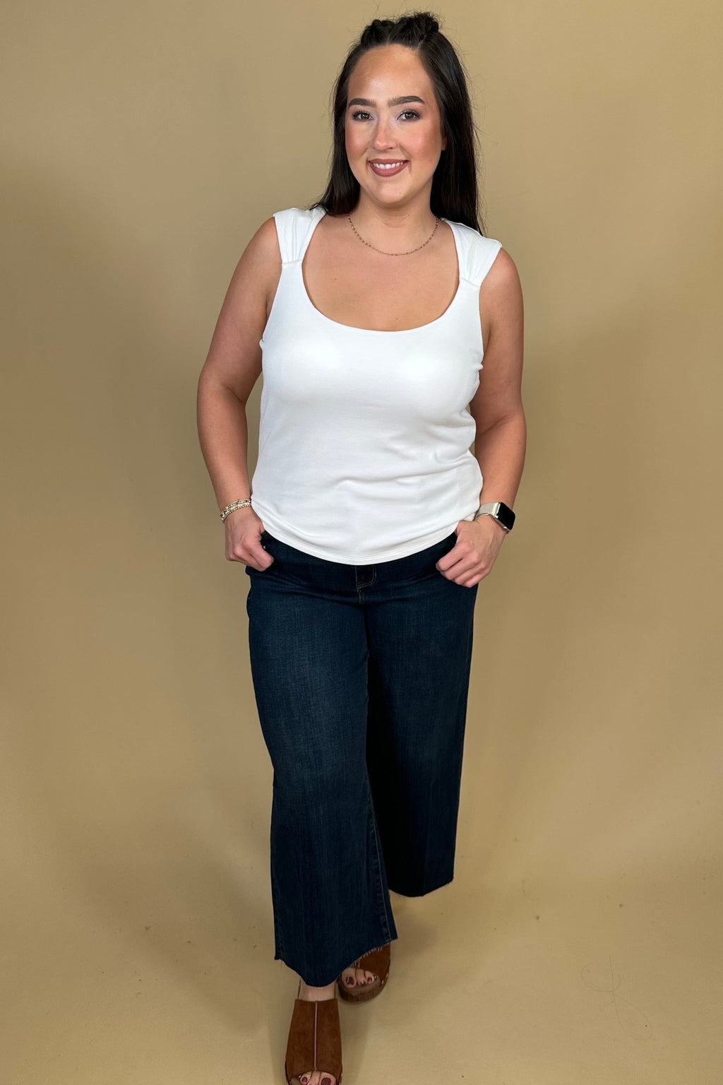 Sleevless Built in Bra Knit Top - Cream MISSY BASIC KNIT:LPTRUNKFALL26 LIVERPOOL 