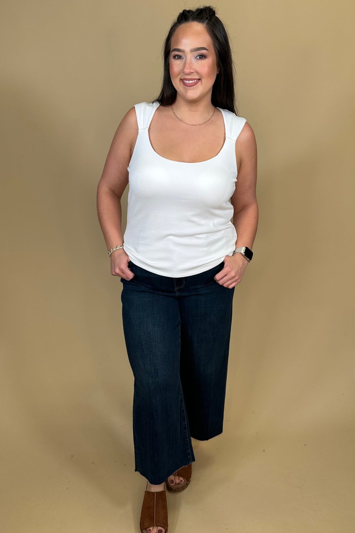 Sleevless Built in Bra Knit Top - Cream MISSY BASIC KNIT:LPTRUNKFALL26 LIVERPOOL 