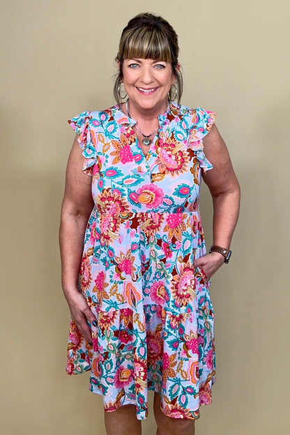 Split Neck Tiered Dress w/Ruffle Sleeve DRESS DEAR SCARLETT 