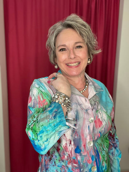 Printed Button Down w/Sleeve Ties MISSY TOP SPECIAL PARSLEY &amp; SAGE 