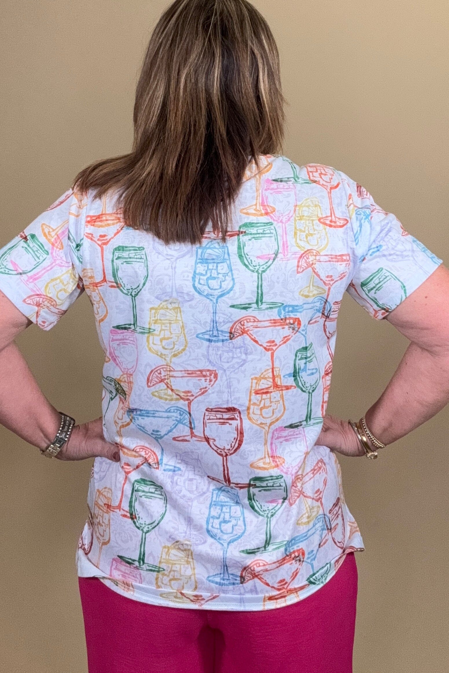 Short Sleeve Drinking Glasses w/Rhinestones MISSY TOP SPECIAL CREATION 