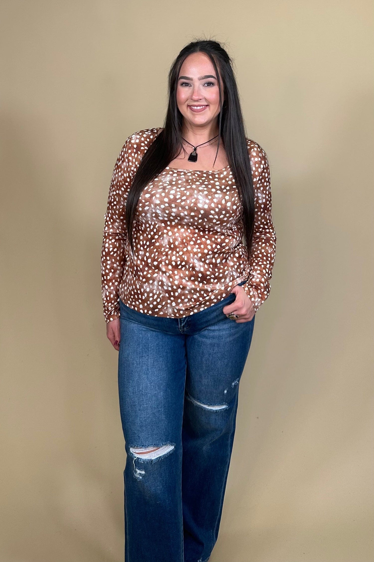 Deer Print Square Neck Top JRTOP CASUAL TOP:~~Unassigned~~ SOUTHERN GRACE 
