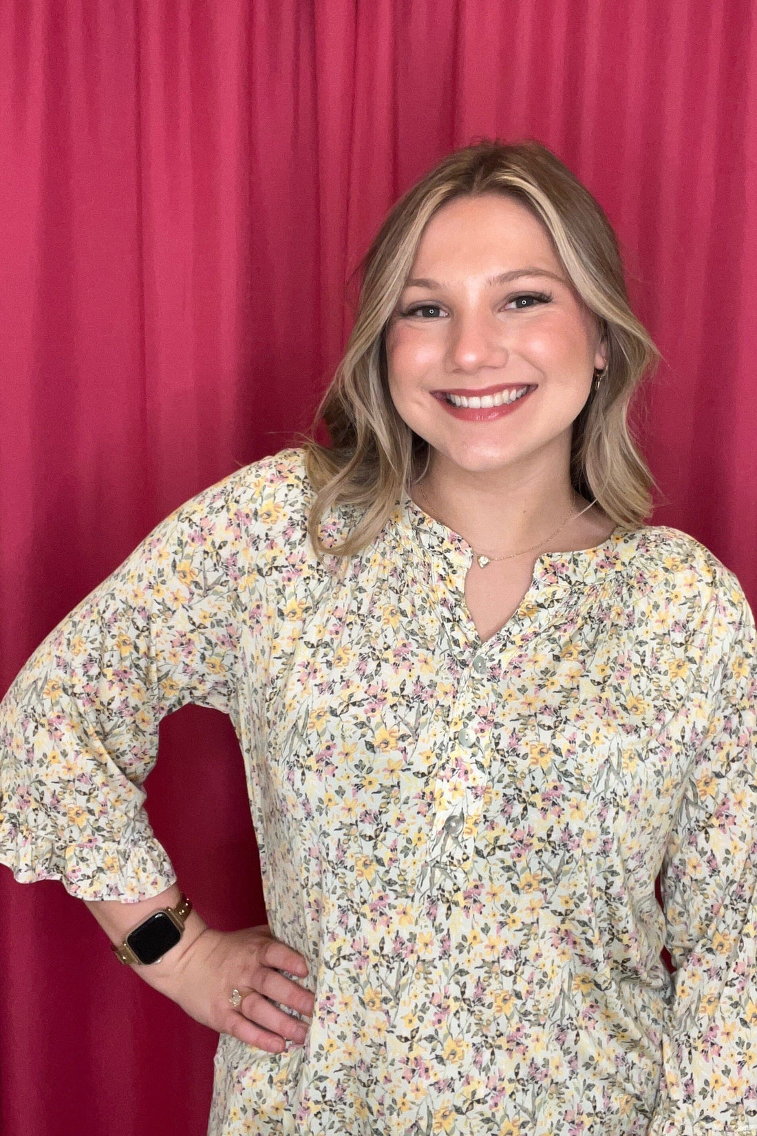 3/4 Sleeve Printed V-Neck Top MISSY TOP SPECIAL SOUTHERN LADY 