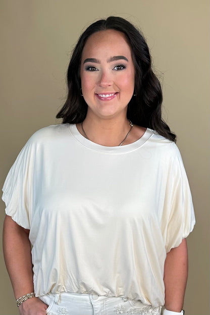Double Lined Bamboo Fabric Bubble Knit Top - Ivory JRTOP CASUAL TOP:~~Unassigned~~ UMGEE 