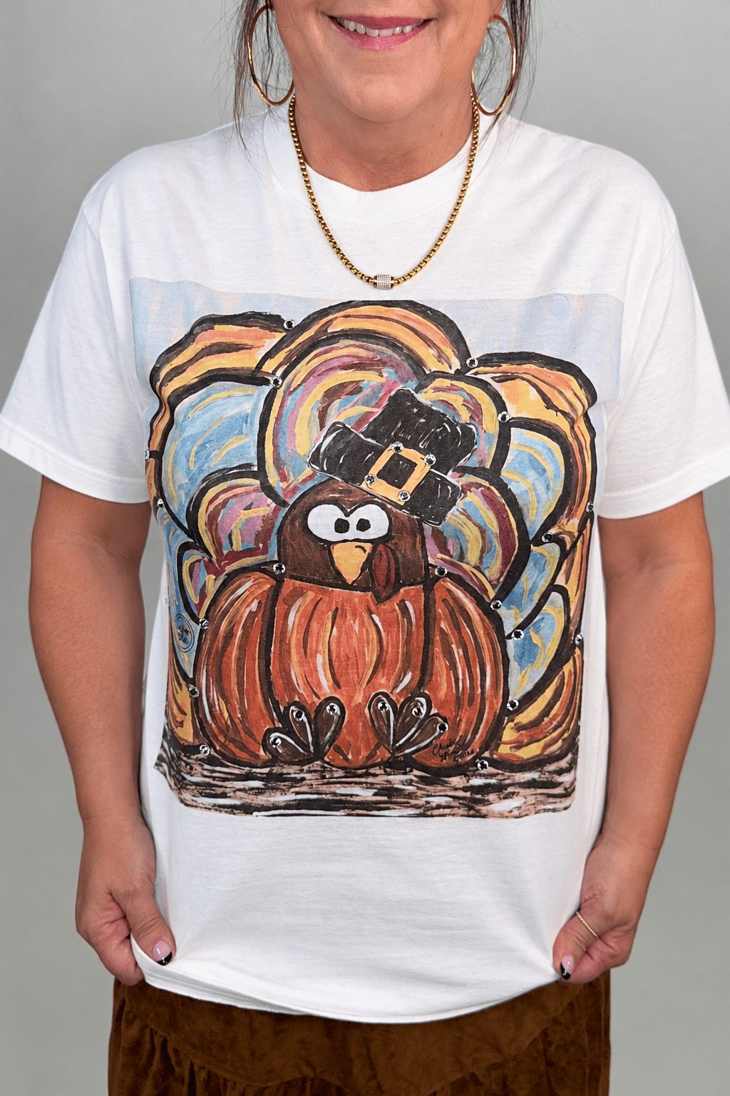 Short Sleeve Bling Turkey Tee MISSY BASIC KNIT:~~Unassigned~~ INDIGO BLUE 