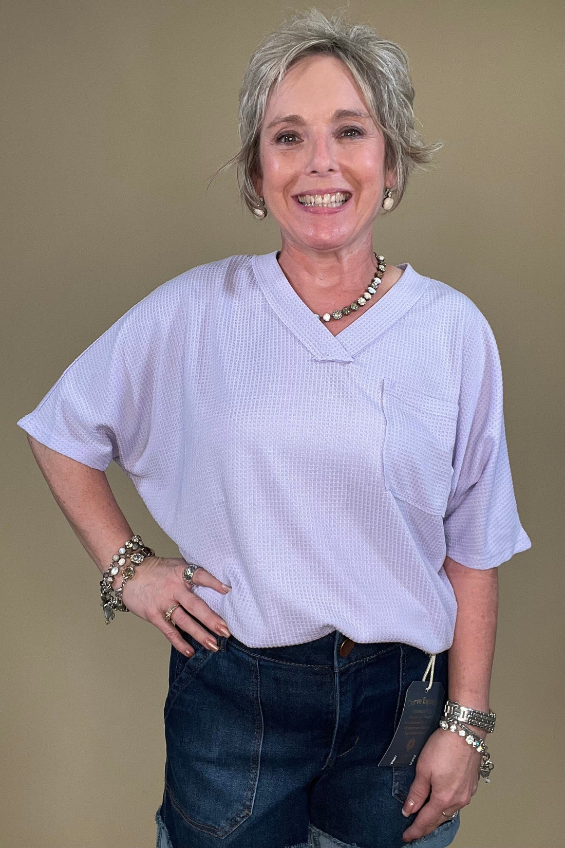 Short Sleeve Waffle Weave Top W/Pocket - Purple JRTOP CASUAL TOP DEAR SCARLETT 
