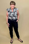 Black Embroidered Tank w/Ruffle Sleeves MISSY TOP SPECIAL ZAC & RACHEL 