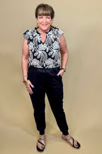 Black Embroidered Tank w/Ruffle Sleeves MISSY TOP SPECIAL ZAC & RACHEL 