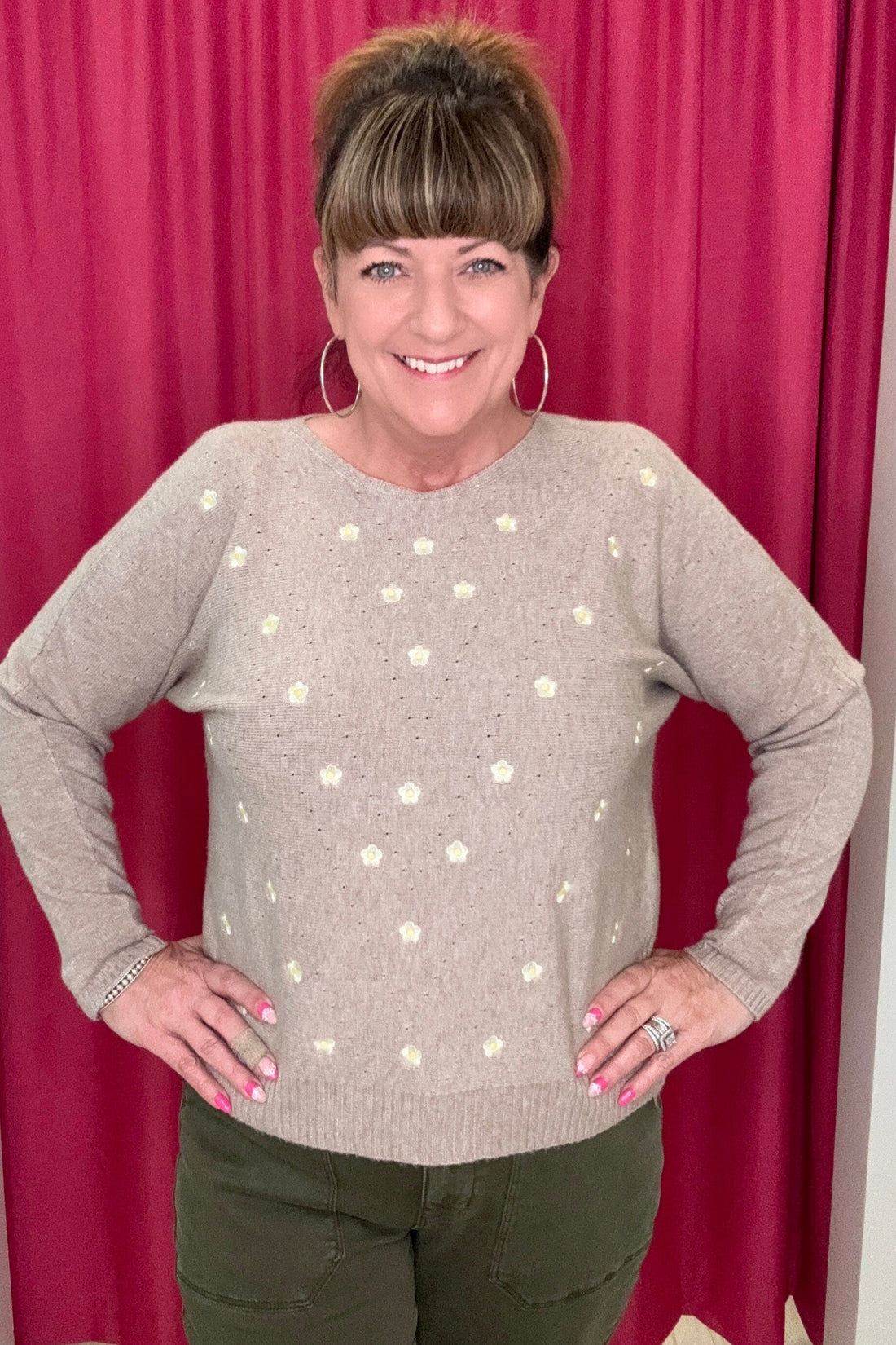 Soft Daisy Embroidered Sweater JRTOP CASUAL TOP ALLIE &amp; ROSE COFF S 