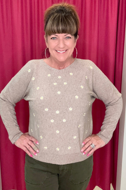 Soft Daisy Embroidered Sweater JRTOP CASUAL TOP ALLIE &amp; ROSE COFF S 