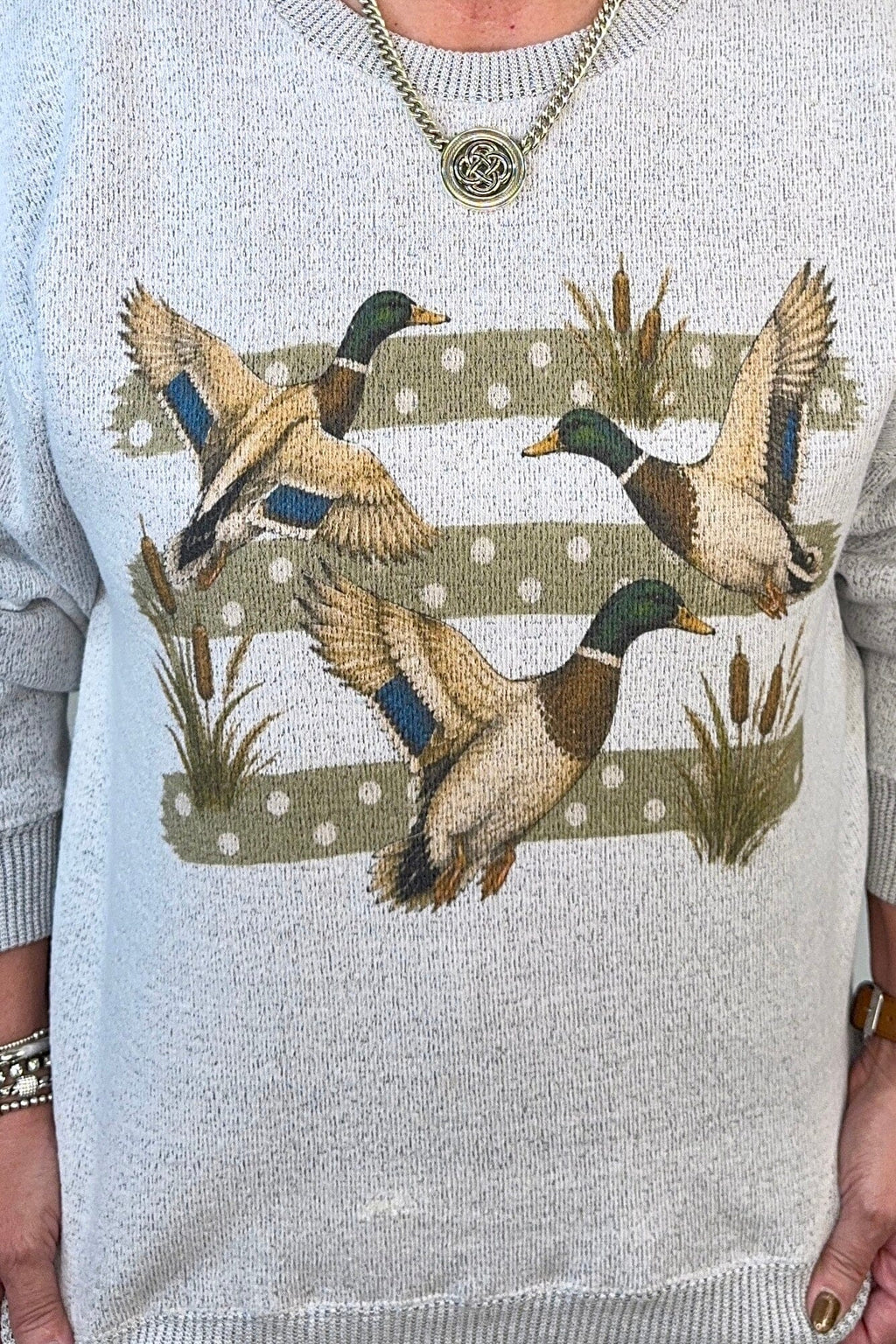 Ducks with Cattails Graphic Sweatshirt MISSY BASIC KNIT:~~Unassigned~~ SUGAR STITCH 