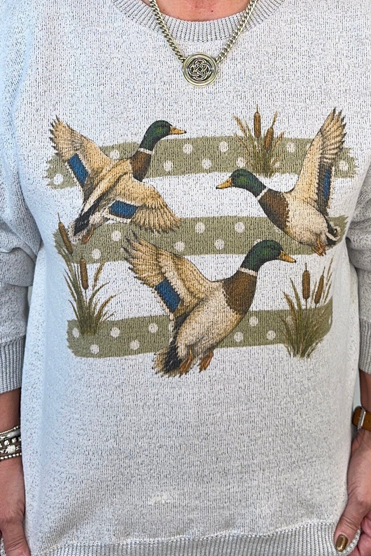 Ducks with Cattails Graphic Sweatshirt MISSY BASIC KNIT:~~Unassigned~~ SUGAR STITCH 
