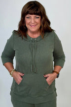 Tie Neck 3/4 Sleeve Knit Top MISSY BASIC KNIT:~~Unassigned~~ SOUTHERN LADY 