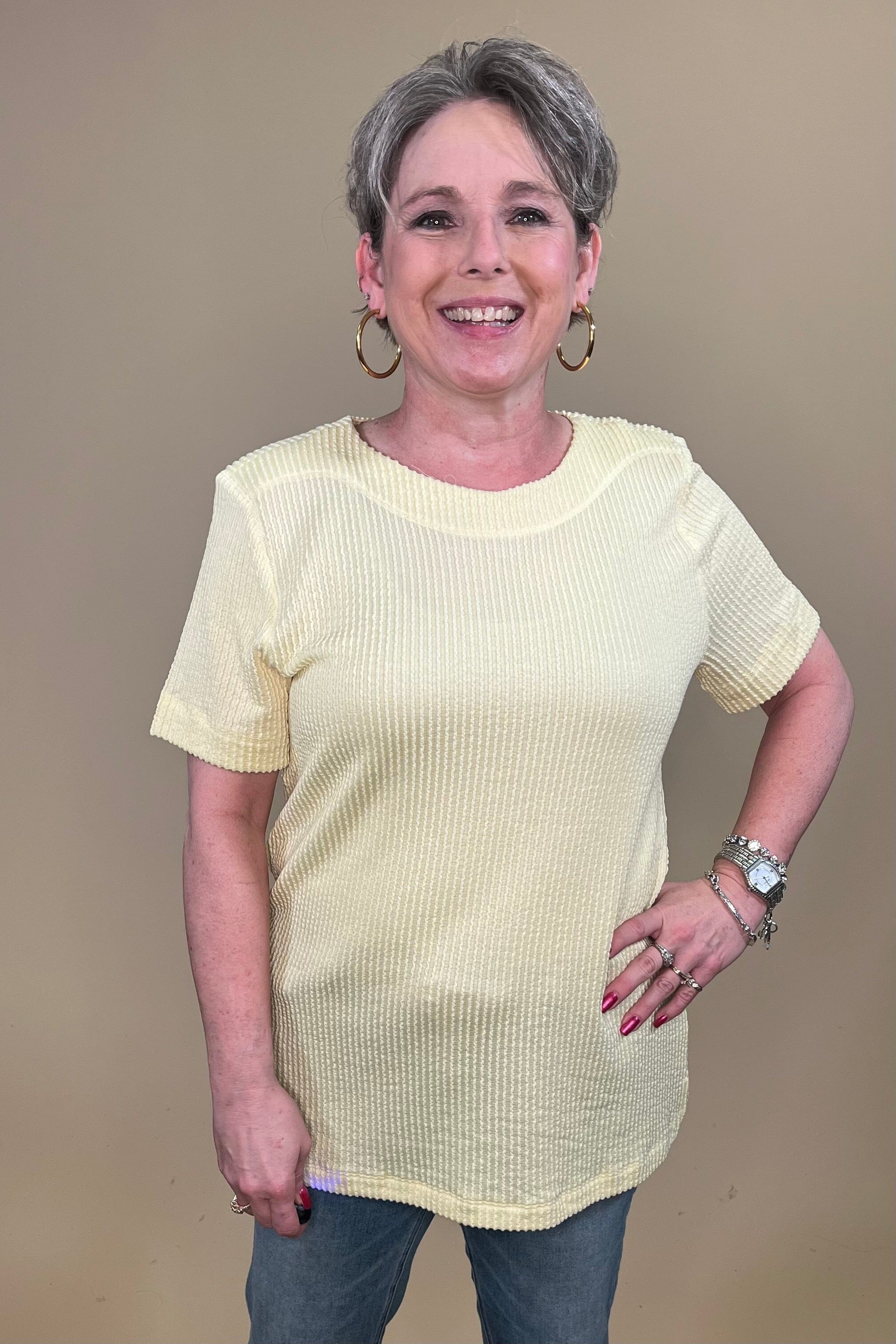 Short Sleeve Scoop Neck Textured Top MISSY TOP SPECIAL SOUTHERN LADY 