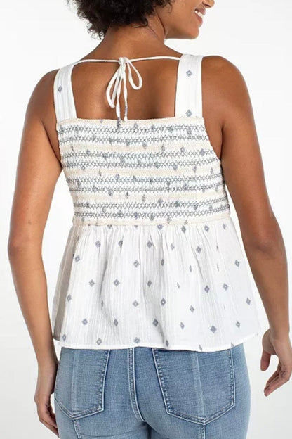 Sleeveless Smocked Woven Top w/Embroidery MISSY TOP SPECIAL LIVERPOOL 