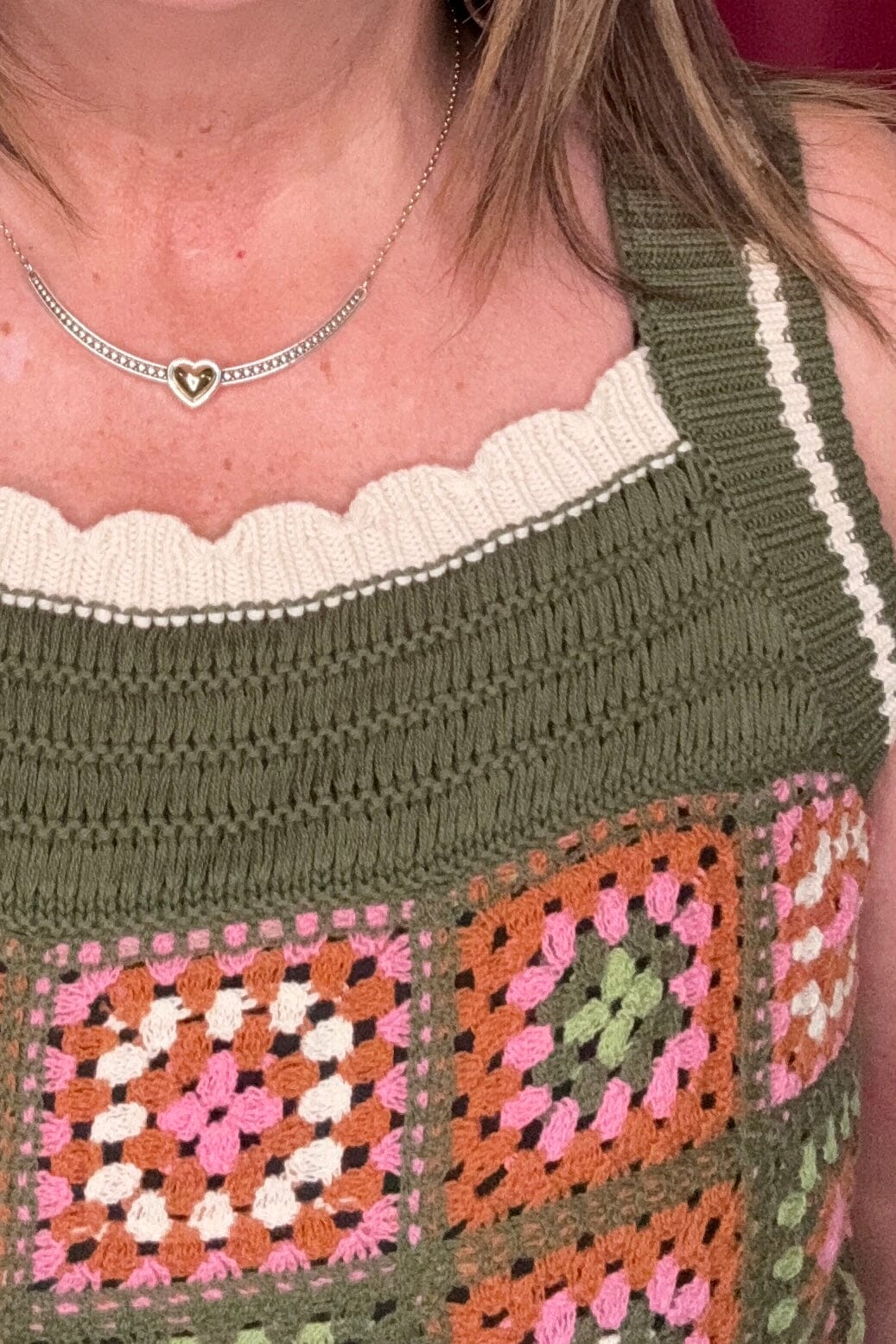 Wide Strap Crochet Detail Sweater Cami MISSY TOP SPECIAL TRIBAL 