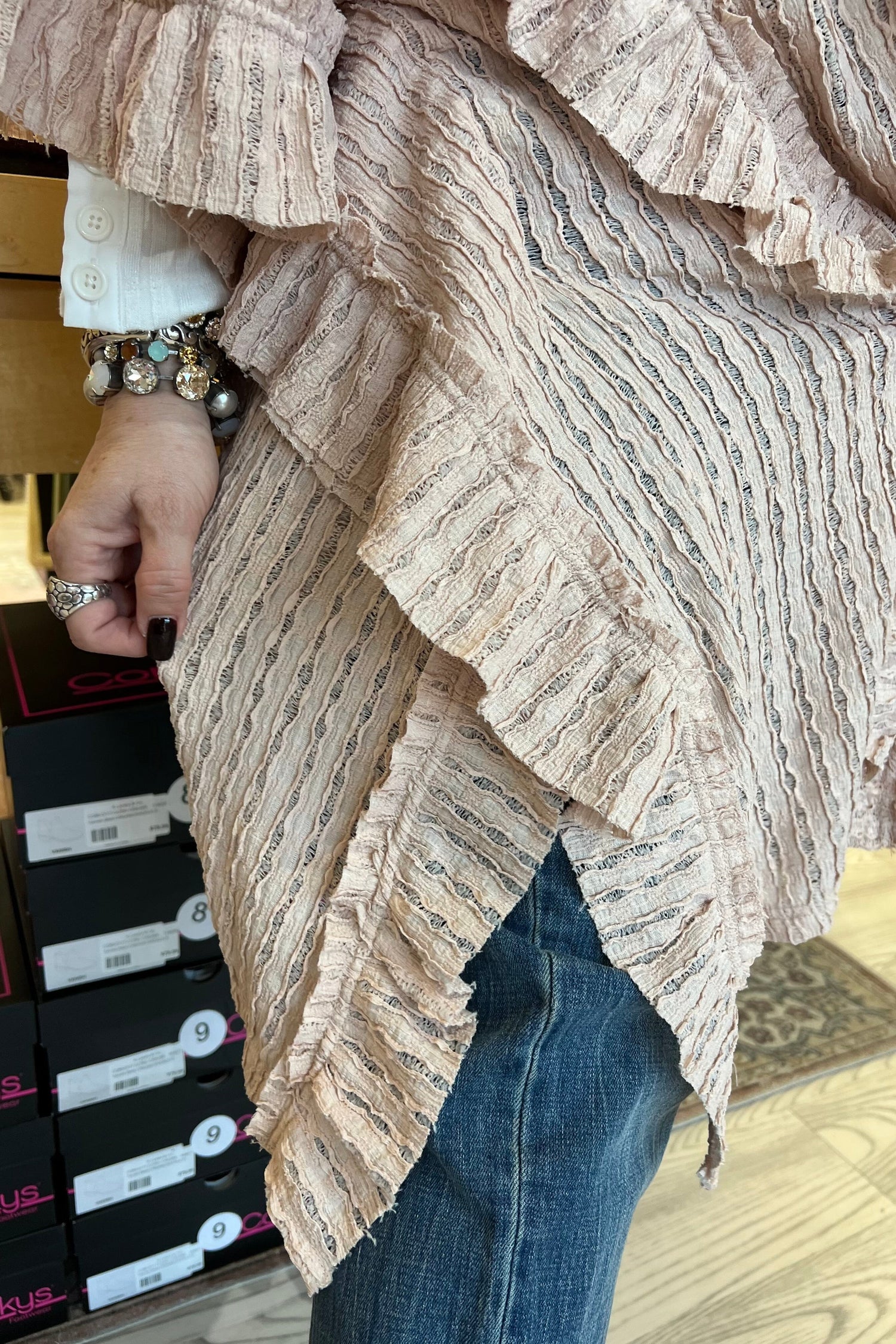 Ruffle Collar Mid Poncho Cardigan OUTFIT COMPLETER BLUEVELVET 