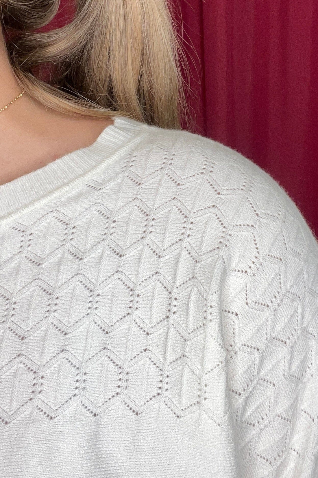 Pointelle Contrast Fine Gauge Knit Sweater JRTOP CASUAL TOP ALLIE &amp; ROSE 