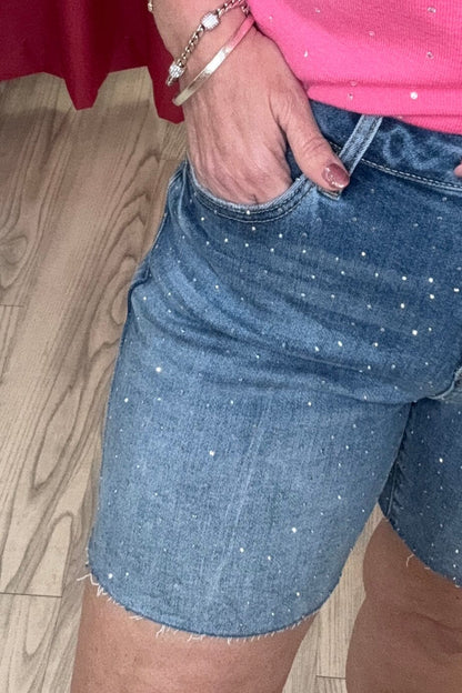 Slouchy Mid Length All Over Rhinestone Shorts BOTTOMS RISEN 