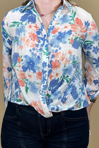 Floral Printed Button Down w/Twist MISSY TOP SPECIAL ZAC &amp; RACHEL 