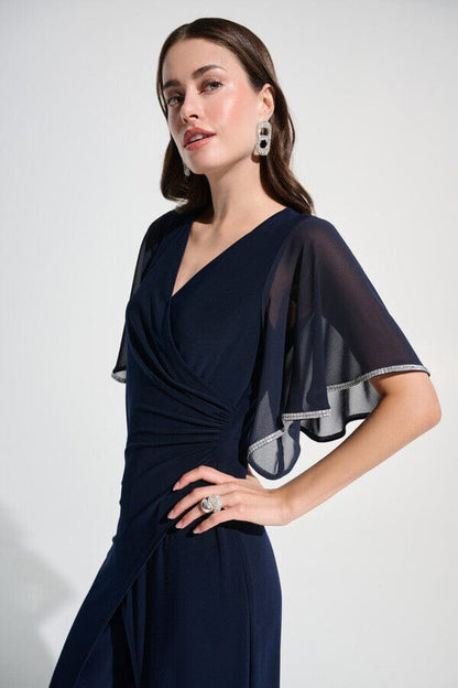 Criss Cross Jumpsuit w/Flutter Rhinestone Sleeves DRESS JOSEPH RIBKOFF 