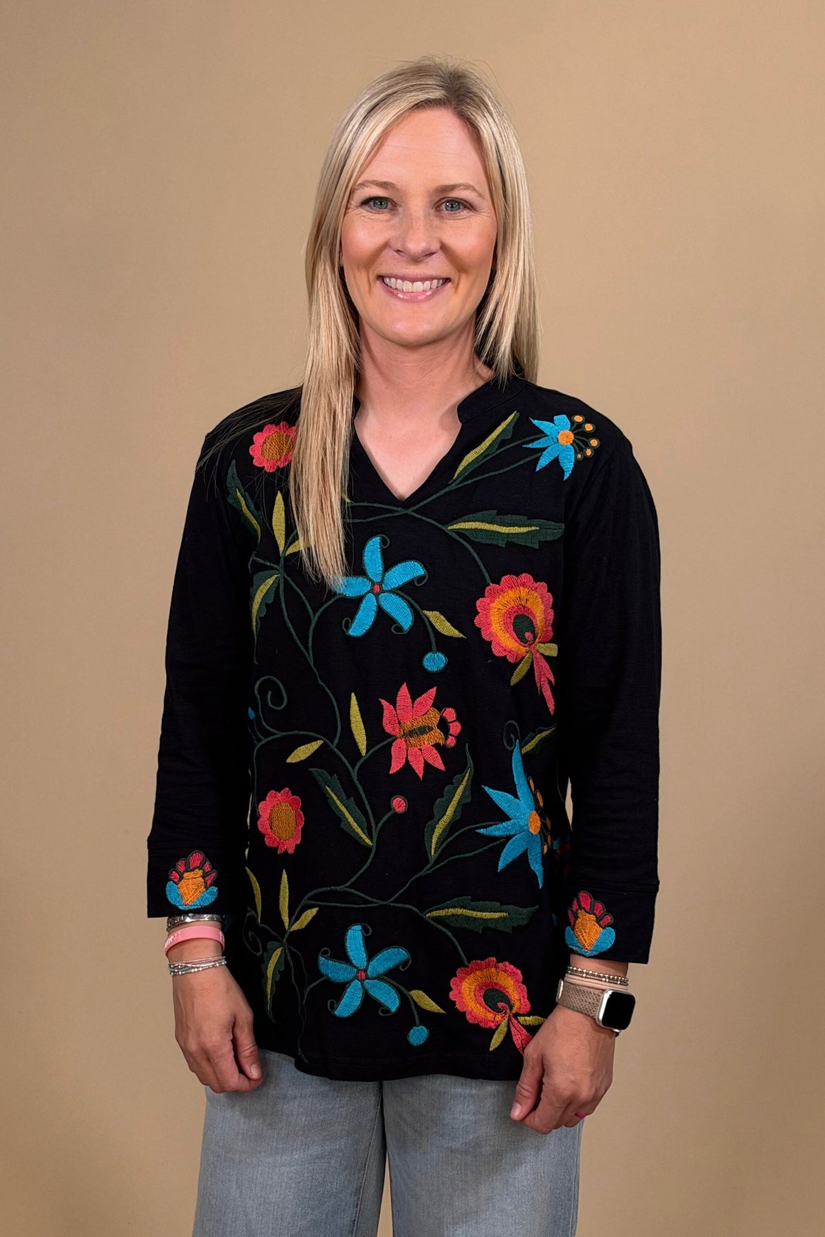 3/4 Sleeve V-Neck Embroidery MISSY TOP SPECIAL PARSLEY &amp; SAGE 