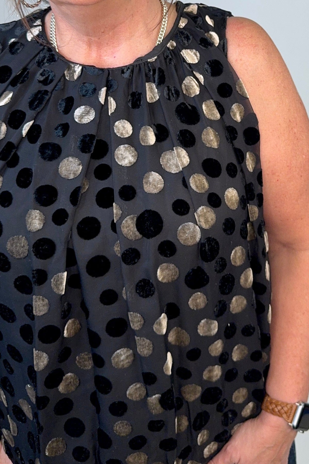 Sleeveless Polka Dot Velvet Top JR TOP DRESSY:~~Unassigned~~ UMGEE 