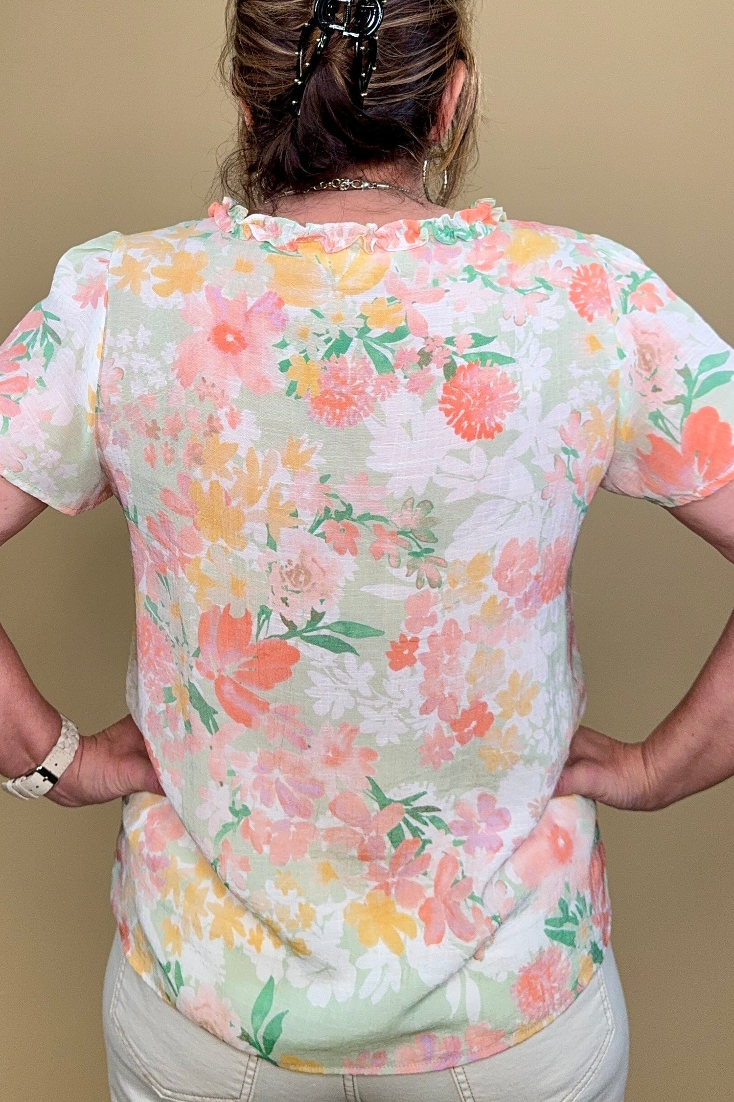 Printed Short Flutter Sleeve w/Ruffle Neck Line MISSY TOP SPECIAL ZAC &amp; RACHEL 