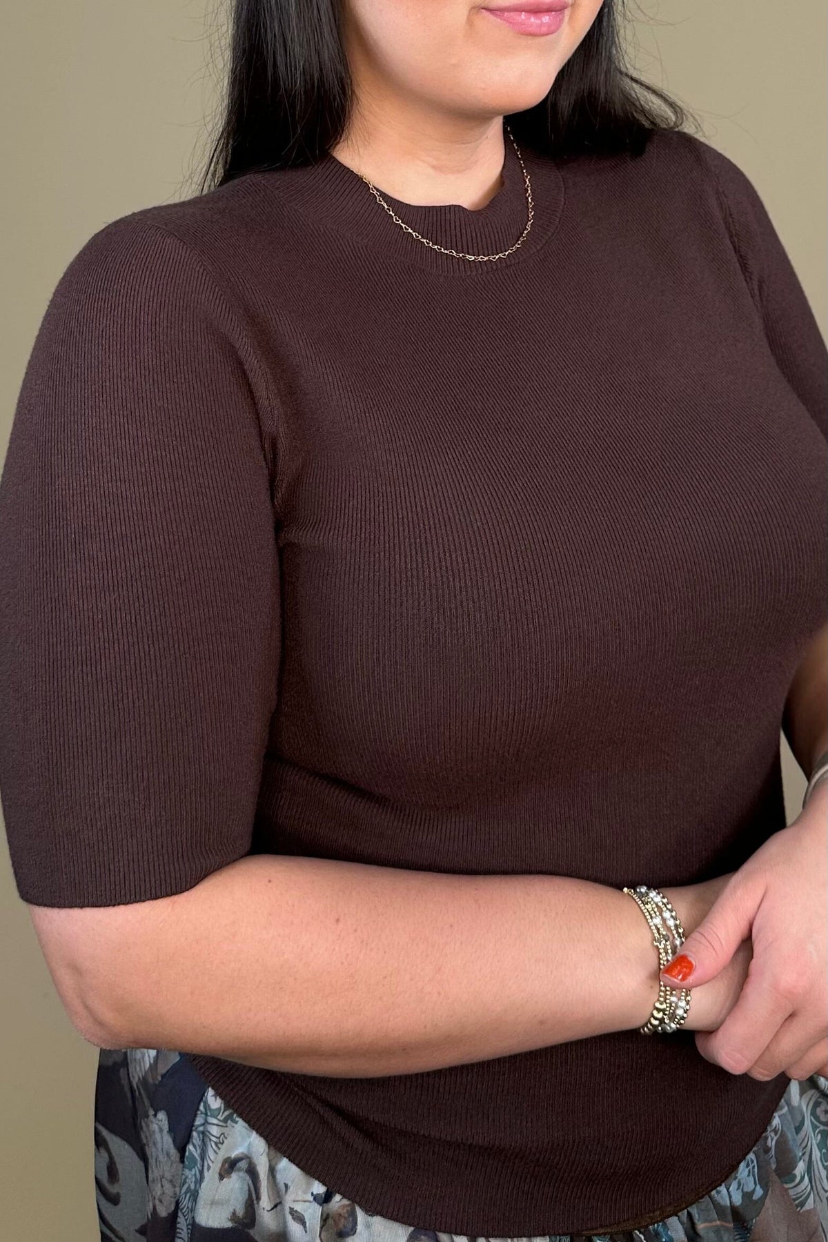 Mock Neck Short Sleeved Sweater MISSY BASIC KNIT:~~Unassigned~~ MOLLY BRACKEN 