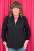 Long Sleeve Collared Zip Front Knit Shirt MISSY TOP SPECIAL LIVERPOOL BLACK XS 